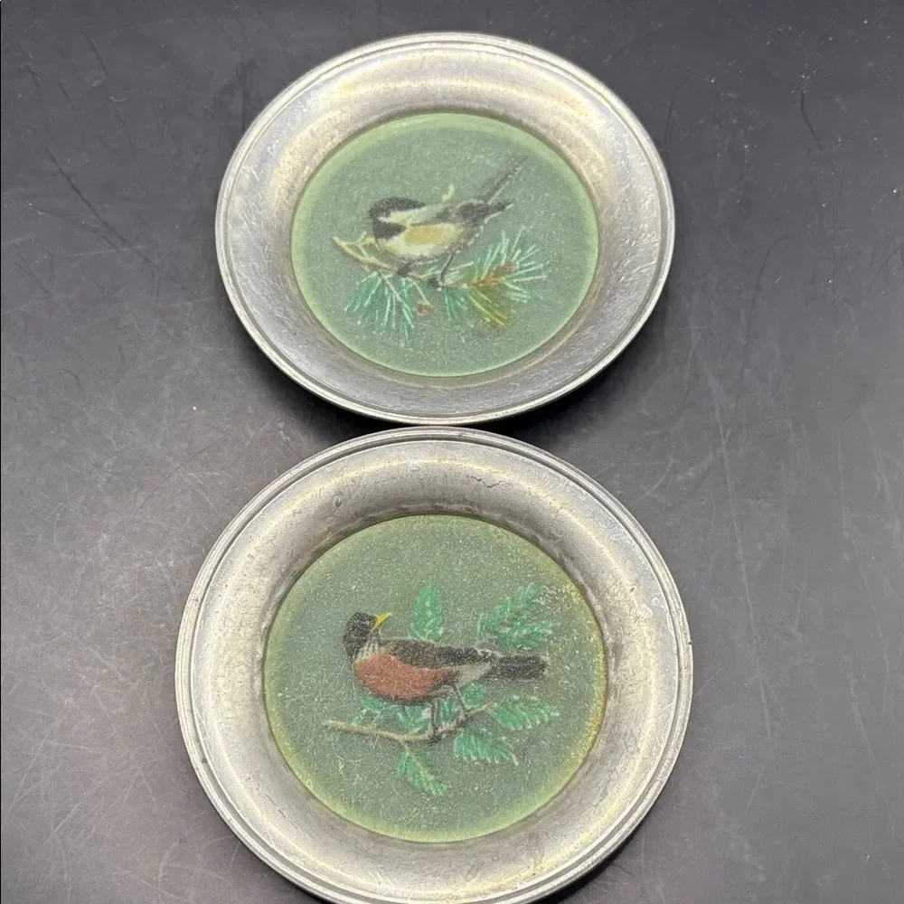 Stieff Pewter Grace Gilmore painted fiberglass coasters